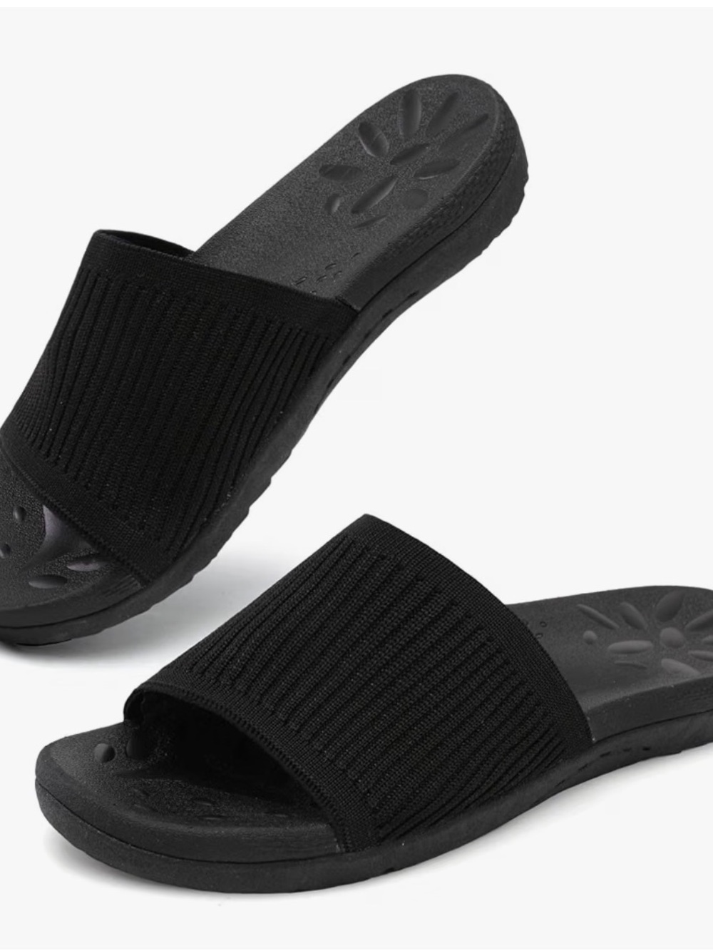 Women’s Black Knit Yoga Mat Slide Sandals